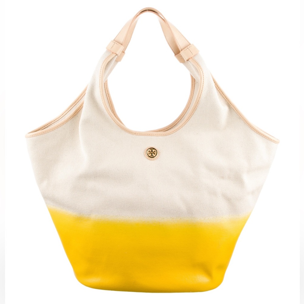Tory Burch Leather Trim Canvas colorblock Tote
